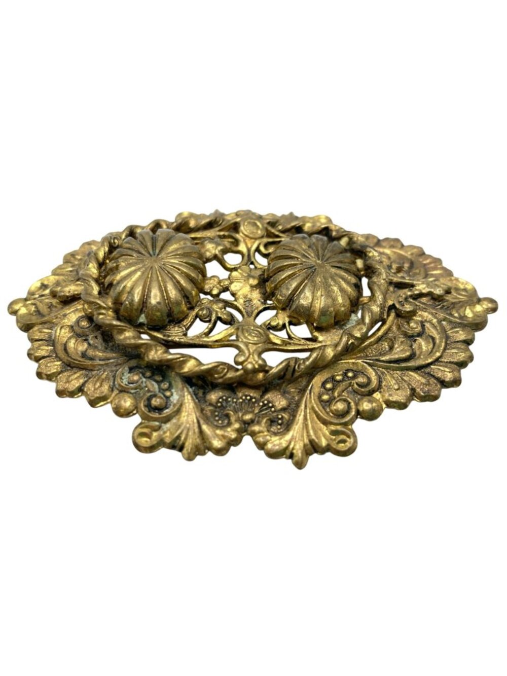 Victorian Brass Sash Brooch Pin LARGE Art Nouveau Floral Flowers MARKED! - Picture 3 of 8